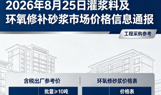 浦城2026年8月25日灌浆料及环氧修补砂浆市场价格信息通报
